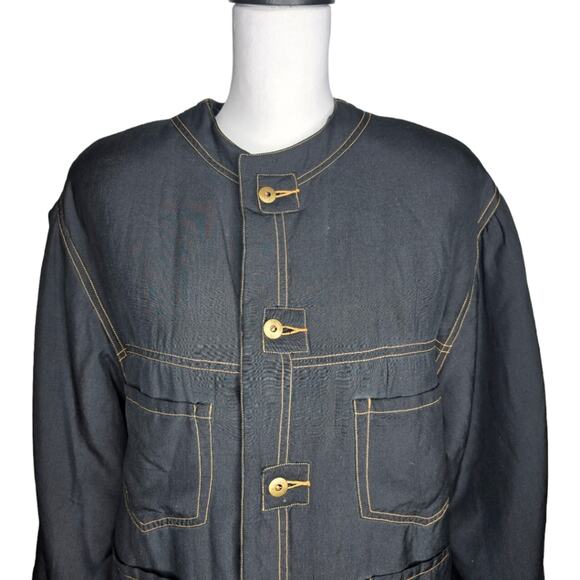 Go Silk For L'Zinger Vintage Silk Black Utility Jacket Size 1 *FLAWS* - Picture 5 of 15